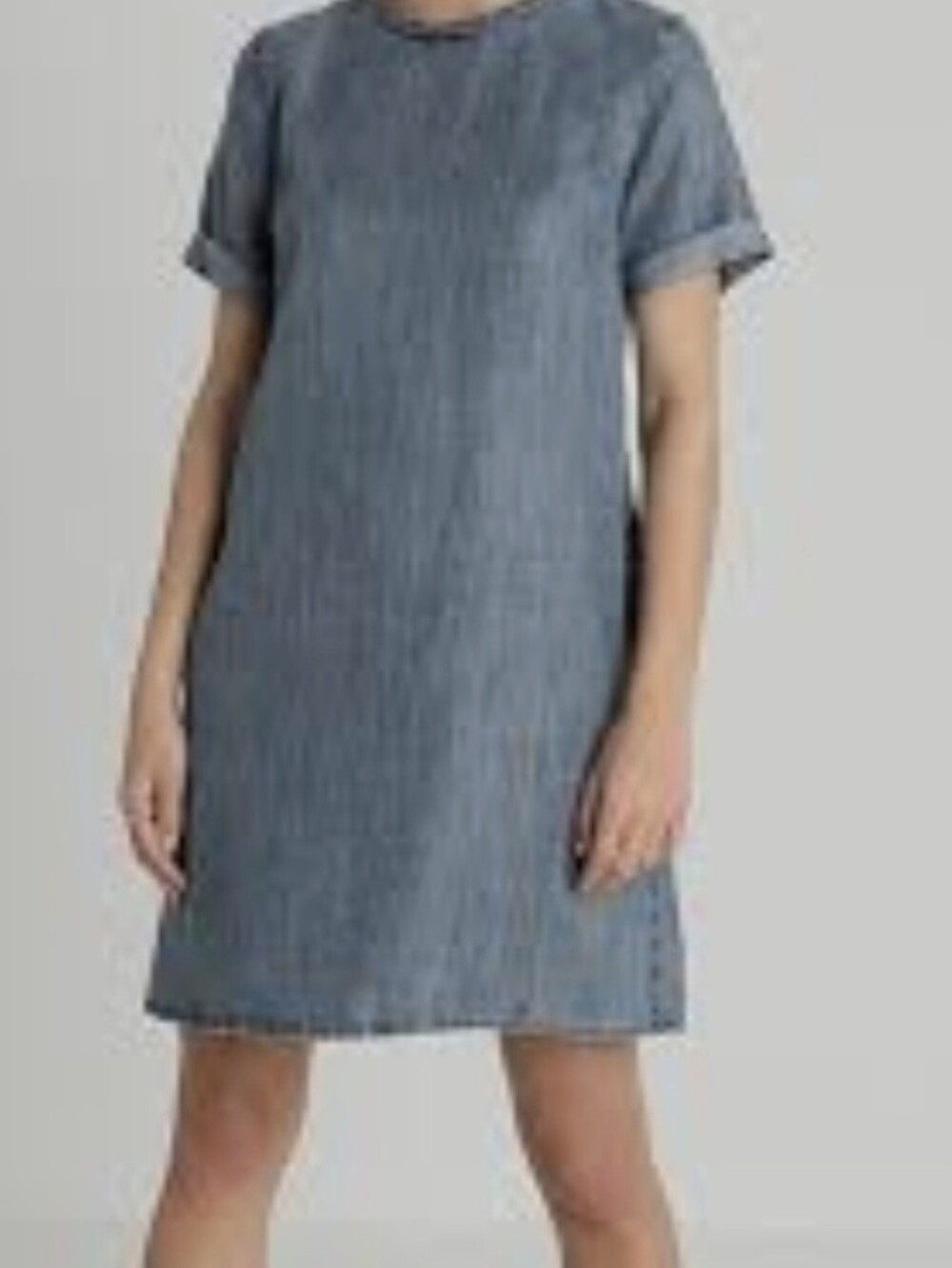 Superdry Women's US 4 Chambray Denim Shift Dress Short Sleeve Back Zip Pockets